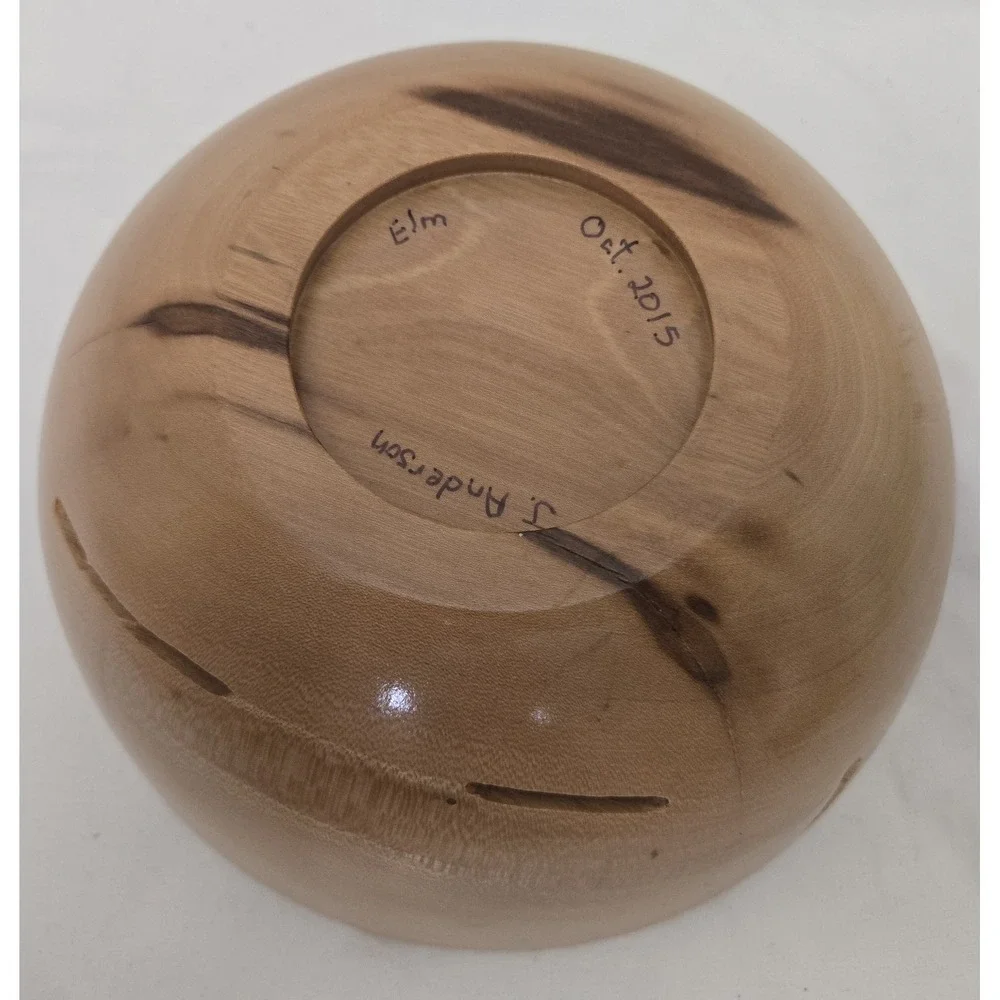 Vtg J. Anderson Hand-Turned Elm Wood Bowl 7